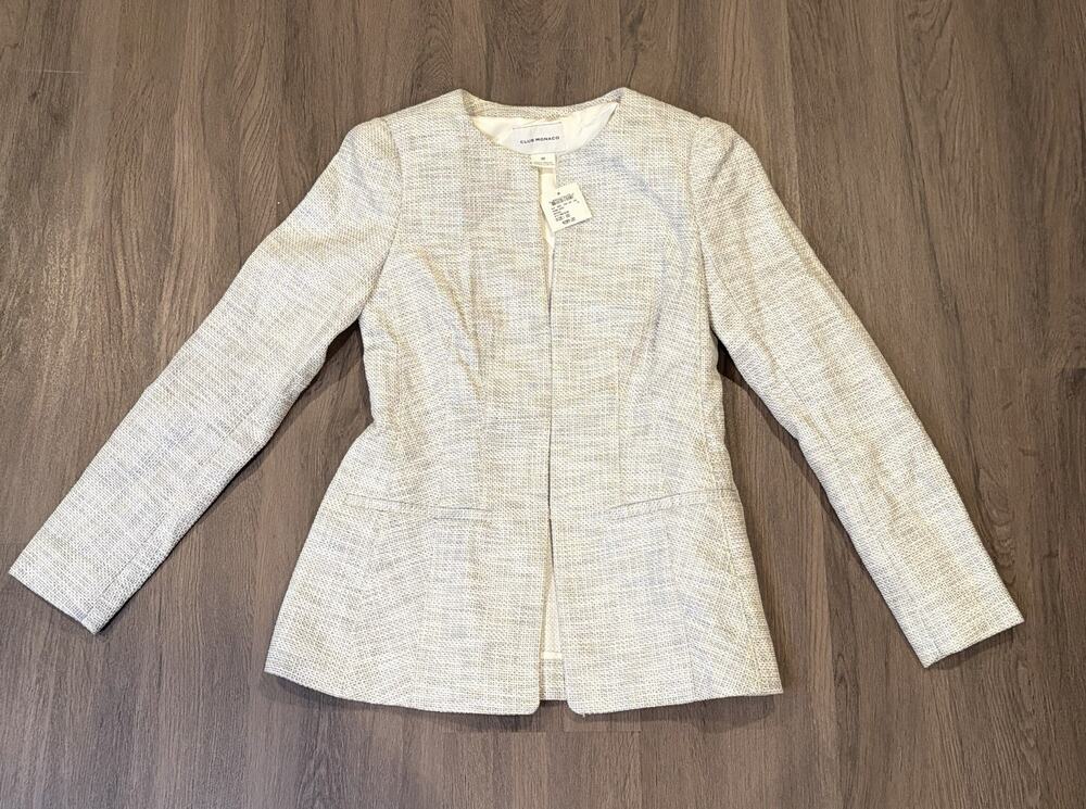 Club Monaco Fadora Women’s Jacket White/Black Size 00 Lined Hook & Eye Short